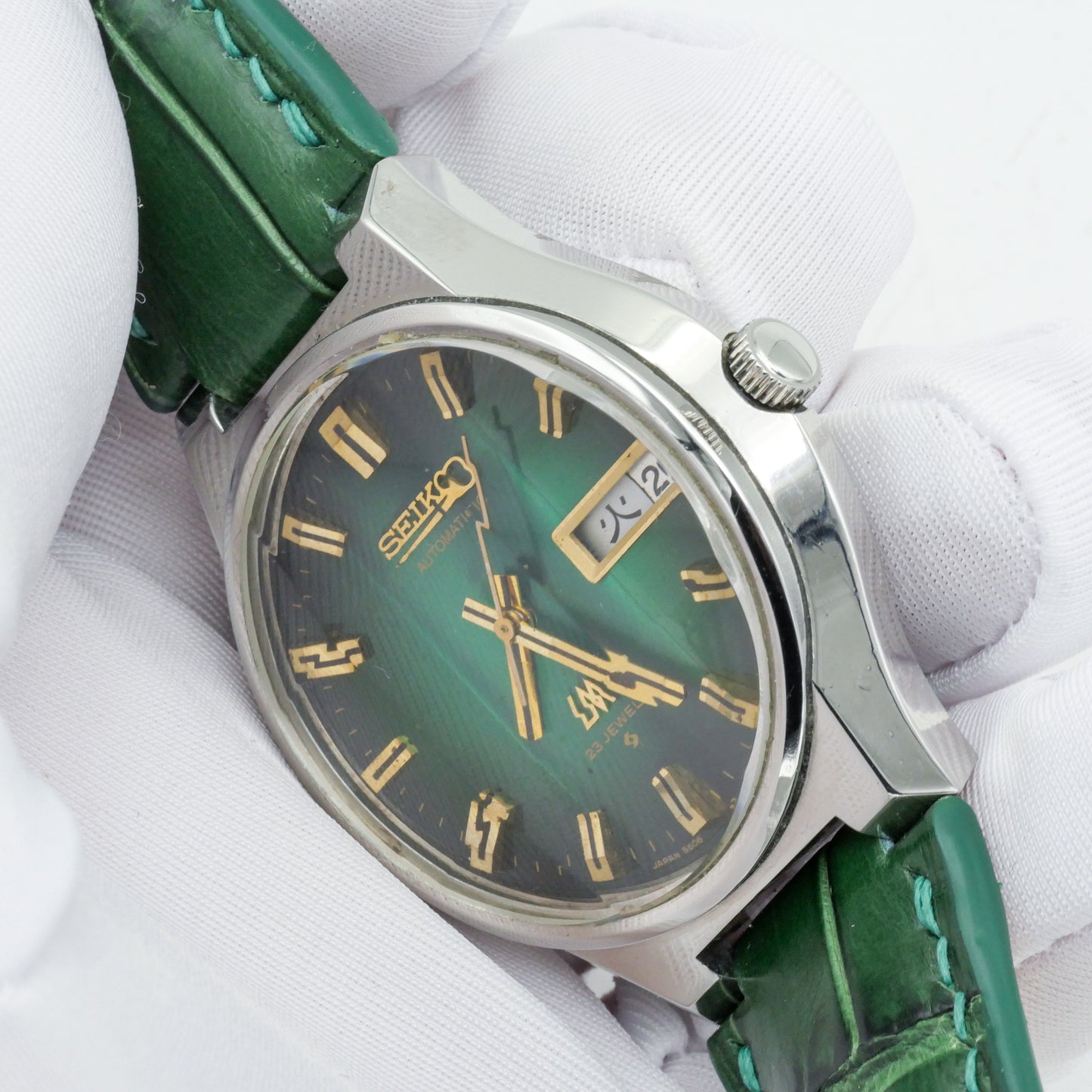 SEIKO LORD MATIC LM FACETED CRYSTAL GREEN DIAL AUTOMATIC REF. 5606-7350