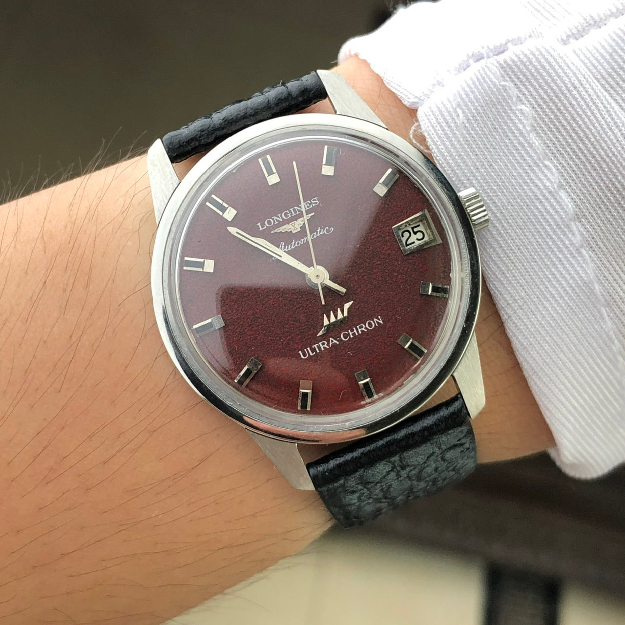 LONGINES ULTRA-CHRON AUTOMATIC RED BORDEAUX DIAL REF. 7827-3